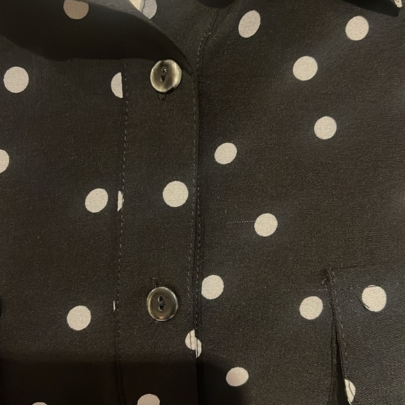 Notations Womens Button Up Blouse Black Polka Dot 3/4 Sleeve - Picture 3 of 8